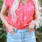 Charley Leopard V Neck Short Sleeve Blouse - Trendy & Comfortable Women's Top