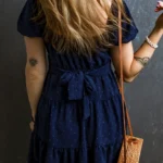 Malaya Swiss Dot Tied Tiered Dress - Elegant Puff Sleeve Ruffle Dress with Crossover Waist Tie