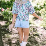 Julie Puff Sleeve Mock Neck Blouse - Chic & Contemporary with Eye-Catching Print