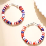 Patriotic Multicolored Bead Hoop Earrings - Red, White, and Blue Statement Jewelry for Festive Celebrations