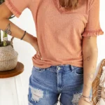 Hana Frill Short Sleeve V Neck Top - Trendy Textured Design for All Body Shapes