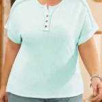 Jaycee Plus Size Textured Henley T-Shirt | Stylish & Cozy Ribbed Tee for Every Occasion