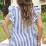 Elegant ARIYA Stripe Geo Pattern Embroidered Tassel Flutter Plus Size Blouse for Women - Stylish & Comfortable