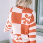 Miller Checkered Floral Striped Sleeve Sweater - Stylish & Cozy Knitwear