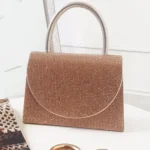 Elegant Diamante Embellished Handbag - Shimmering Metallic Shine with Detachable Shoulder Strap