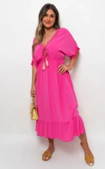 Elegant V-Neck Rope Tassel Detail Maxi Dress - Perfect for Any Occasion