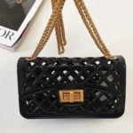 Elegant Chain Detail Quilted Handbag - Black Faux Leather Purse with Gold Accents