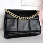 Stylish Faux Leather Padded Handbag with Gold Chain Detail - Perfect for a Night Out