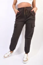 Trendy Frankie Cargo Pocket Trouser with Drawstring Utility-Chic Style and Practicality