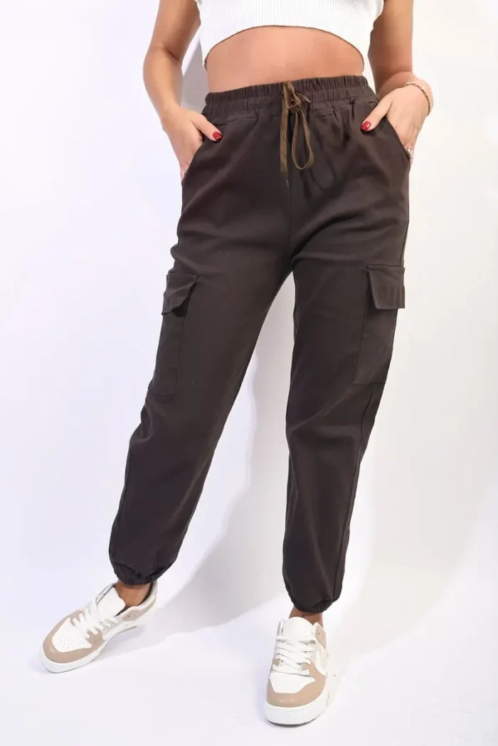 Trendy Frankie Cargo Pocket Trouser with Drawstring Utility-Chic Style and Practicality - Image 1