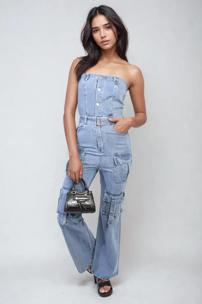 Giselle Strapless Cargo Jumpsuit with Multi Pockets - Chic & Functional - Image 3