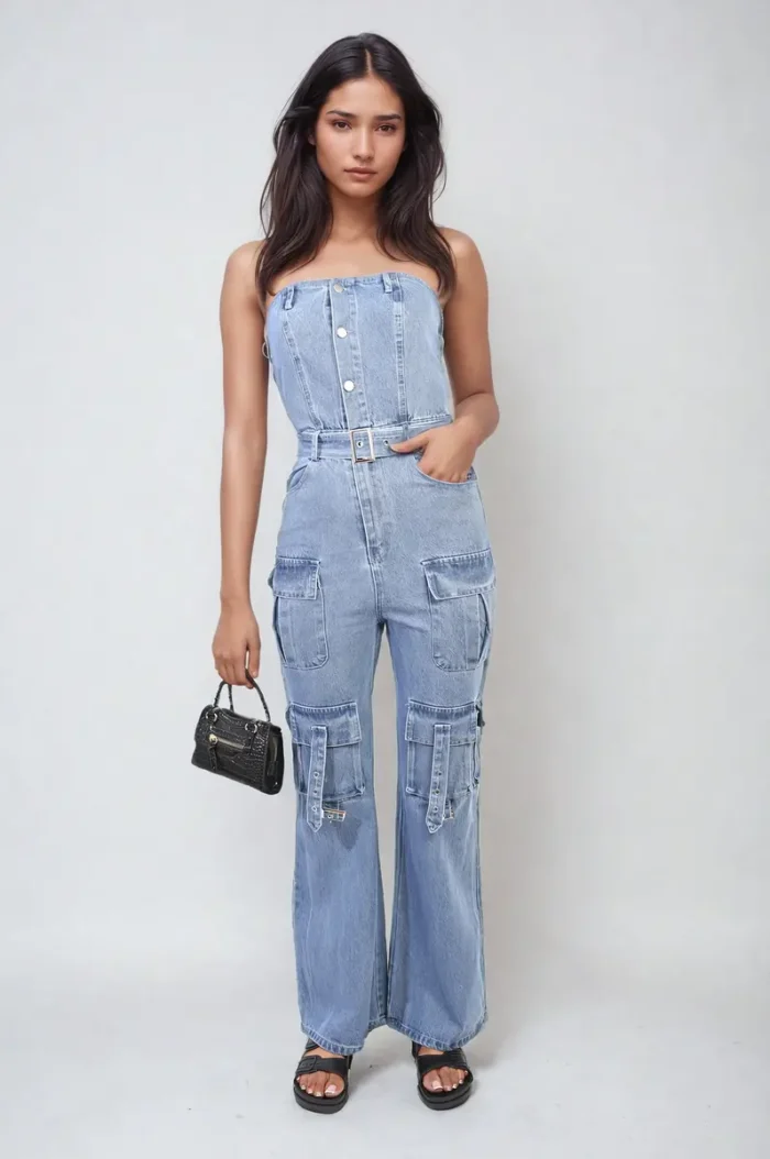 Giselle Strapless Cargo Jumpsuit with Multi Pockets - Chic & Functional - Image 5