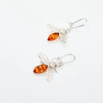 Amber Bee Earrings - Elegant Baltic Amber & Sterling Silver Jewelry | Unique & Whimsical
