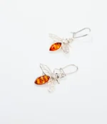 Amber Bee Earrings - Elegant Baltic Amber & Sterling Silver Jewelry | Unique & Whimsical