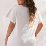 Katelyn Patchwork Ribbed Plus Top - Trendy Plus Size Fashion, Comfortable Crew Neck, Batwing Sleeves