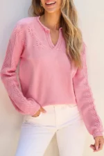 Ashlynn Women's Flower Detail Knitted Sweater with Notched Neck Stylish & Cozy Wardrobe Essential - Image 2
