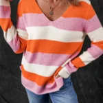 Laylani Stripe Casual V-Neck Sweater - Cozy, Stylish, Perfect for Everyday Wear