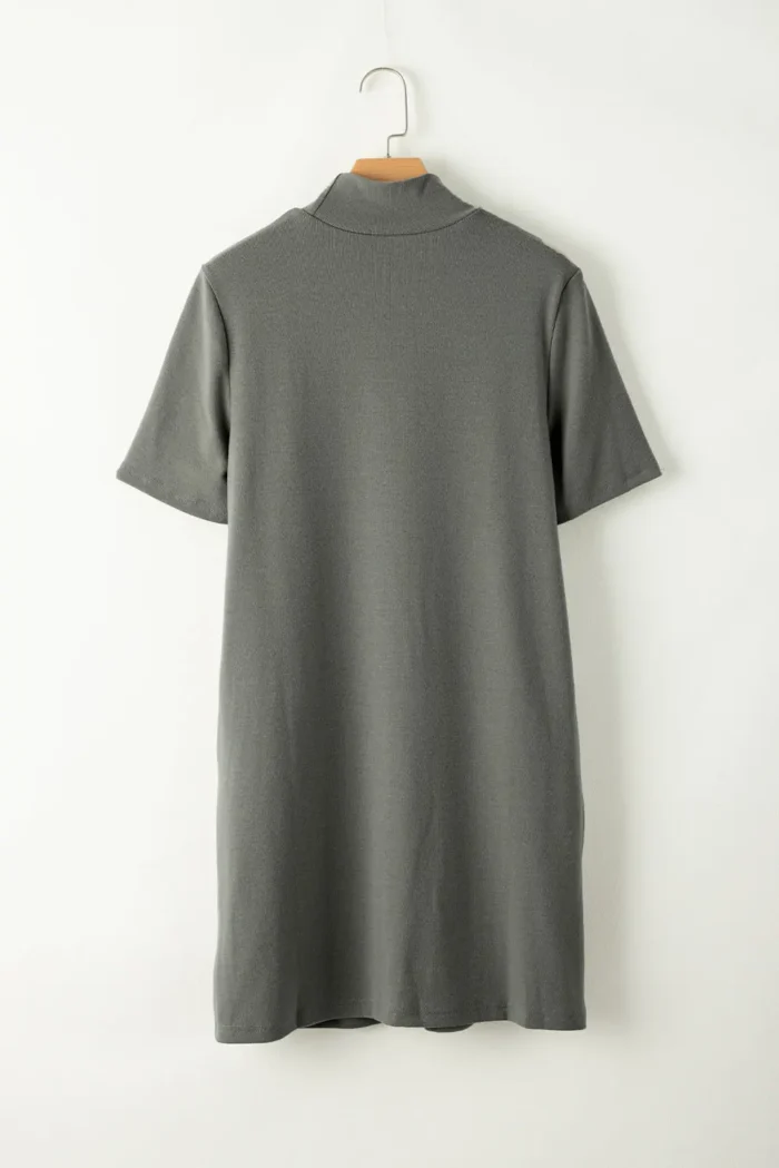 Asha High Neck Cross Seam T-shirt Dress - Elegant, Versatile Mini Dress with Pockets - Image 2