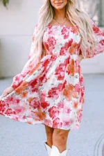 Camryn Floral Smocked Puff Sleeve Mini Dress - Elegant & Flattering Fit with Long Puff Sleeves