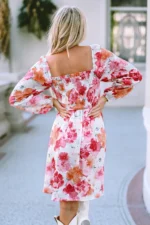 Camryn Floral Smocked Puff Sleeve Mini Dress - Elegant & Flattering Fit with Long Puff Sleeves - Image 2
