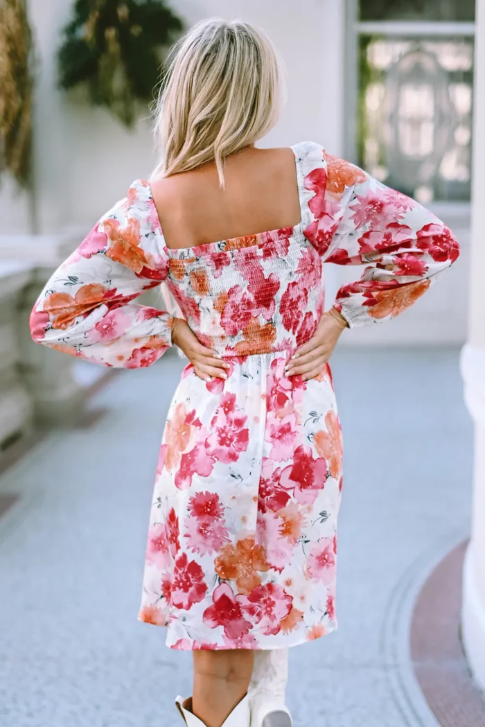 Camryn Floral Smocked Puff Sleeve Mini Dress - Elegant & Flattering Fit with Long Puff Sleeves - Image 2