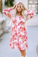 Camryn Floral Smocked Puff Sleeve Mini Dress - Elegant & Flattering Fit with Long Puff Sleeves - Image 4