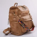 Stylish Geometric Crochet Strap Backpack Durable PU Leather, Spacious Interior, Secure Zipper Closure