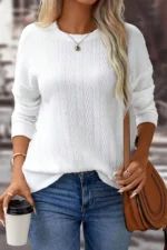 Jane Round Neck Drop Shoulder Textured Knit Top - Casual Chic for Every Occasion