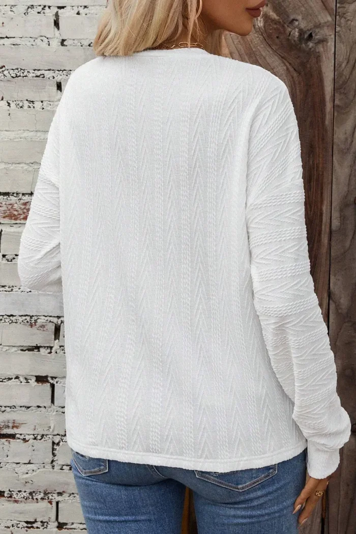 Jane Round Neck Drop Shoulder Textured Knit Top - Casual Chic for Every Occasion - Image 2