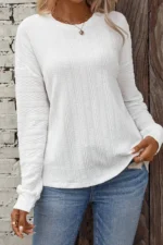 Jane Round Neck Drop Shoulder Textured Knit Top - Casual Chic for Every Occasion - Image 3