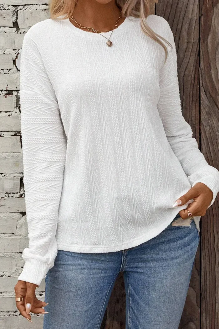 Jane Round Neck Drop Shoulder Textured Knit Top - Casual Chic for Every Occasion - Image 3