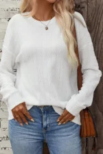 Jane Round Neck Drop Shoulder Textured Knit Top - Casual Chic for Every Occasion - Image 4