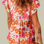 Joy Split V Neck Ruffle Sleeve Floral Blouse - Trendy Women's Summer Top | Chic & Comfortable