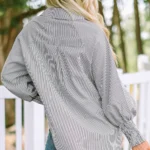 Skye Smocked Cuffed Striped Boyfriend Shirt with Pocket - Casual & Chic Oversized Top | Stylish Women's Button-Down