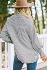 Skye Smocked Cuffed Striped Boyfriend Shirt with Pocket - Casual & Chic Oversized Top | Stylish Women's Button-Down