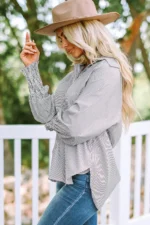 Skye Smocked Cuffed Striped Boyfriend Shirt with Pocket - Casual & Chic Oversized Top | Stylish Women's Button-Down - Image 5