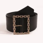 Black Square Buckle Belt - Sleek Faux Leather Waist Accessory for Skirts & Jeans