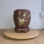Premium Unglazed Cascade Bonsai Pot - 20cm x 20cm x 21cm, Brown with Stand & Drainage | Ideal for Bonsai Enthusiasts