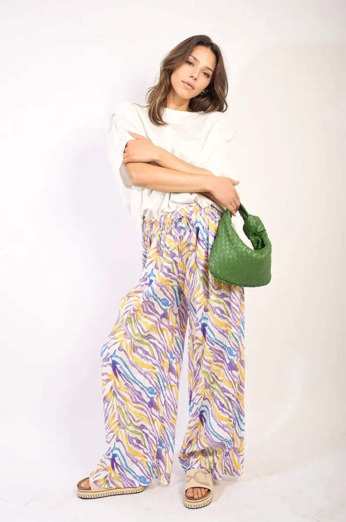 Elaine Pleated Wide Leg and Elastic Waist Trousers - Chic, Comfortable, and Perfect for Any Occasion - Image 1
