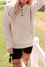 Joelle Waffle Knit Buttons Hooded Sweater - Casual Comfort for Any Occasion - Image 2