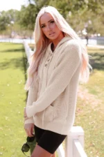 Joelle Waffle Knit Buttons Hooded Sweater - Casual Comfort for Any Occasion - Image 3