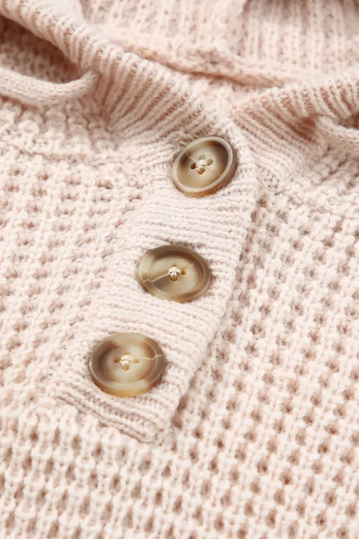 Joelle Waffle Knit Buttons Hooded Sweater - Casual Comfort for Any Occasion - Image 4