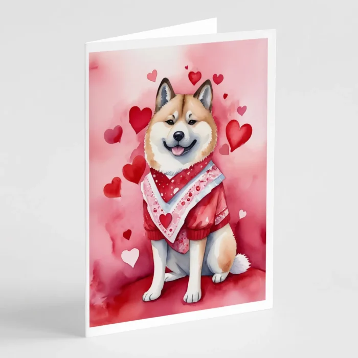 Akita My Valentine Greeting Cards Pack of 8 - Beautiful Akita Breed Art for Valentine's Day - Image 1