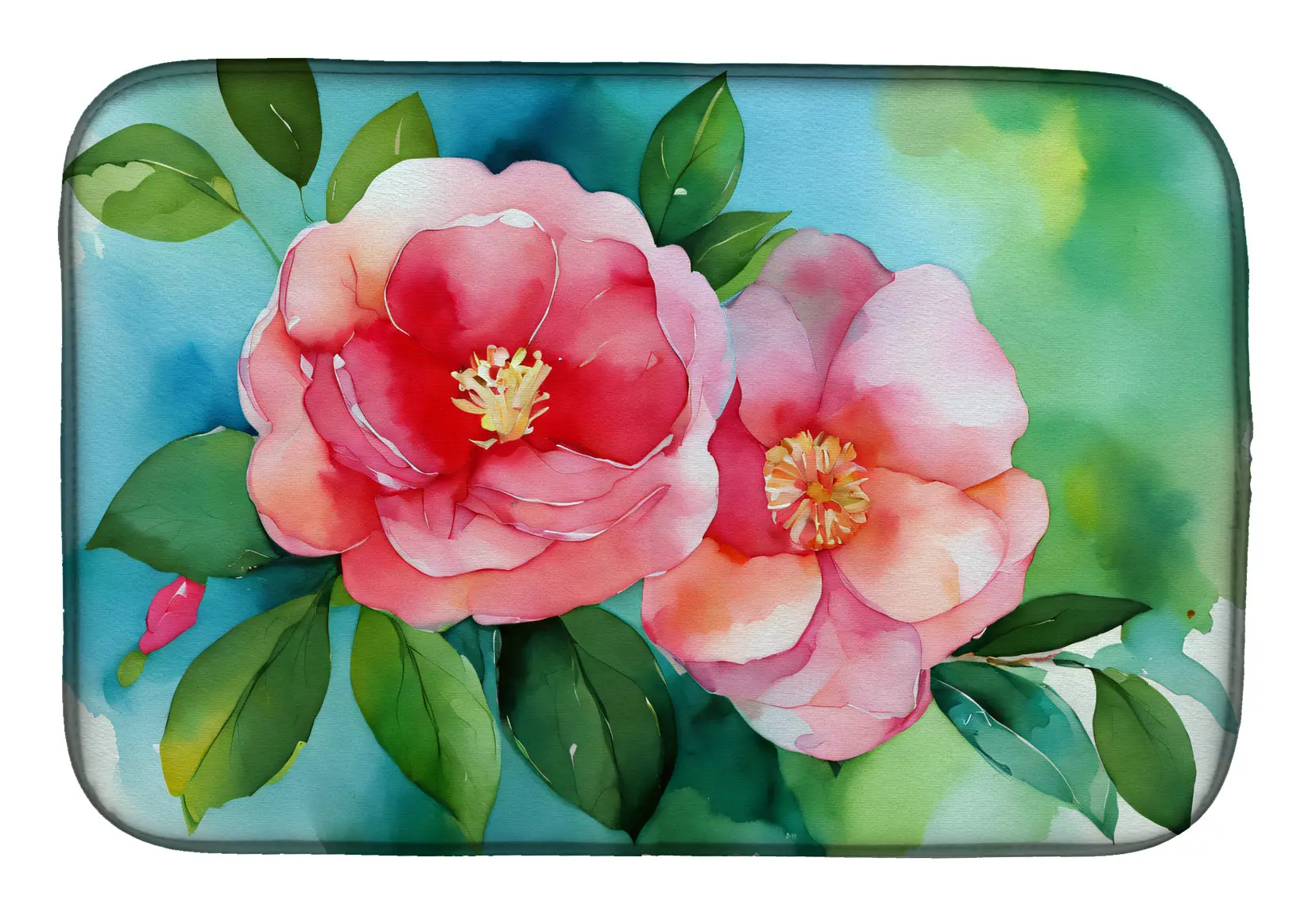 39726947_large.webp Elegant Alabama Camellia Watercolor Dish Drying Mat - Absorbent & Stylish Kitchen Accessory - Image 1