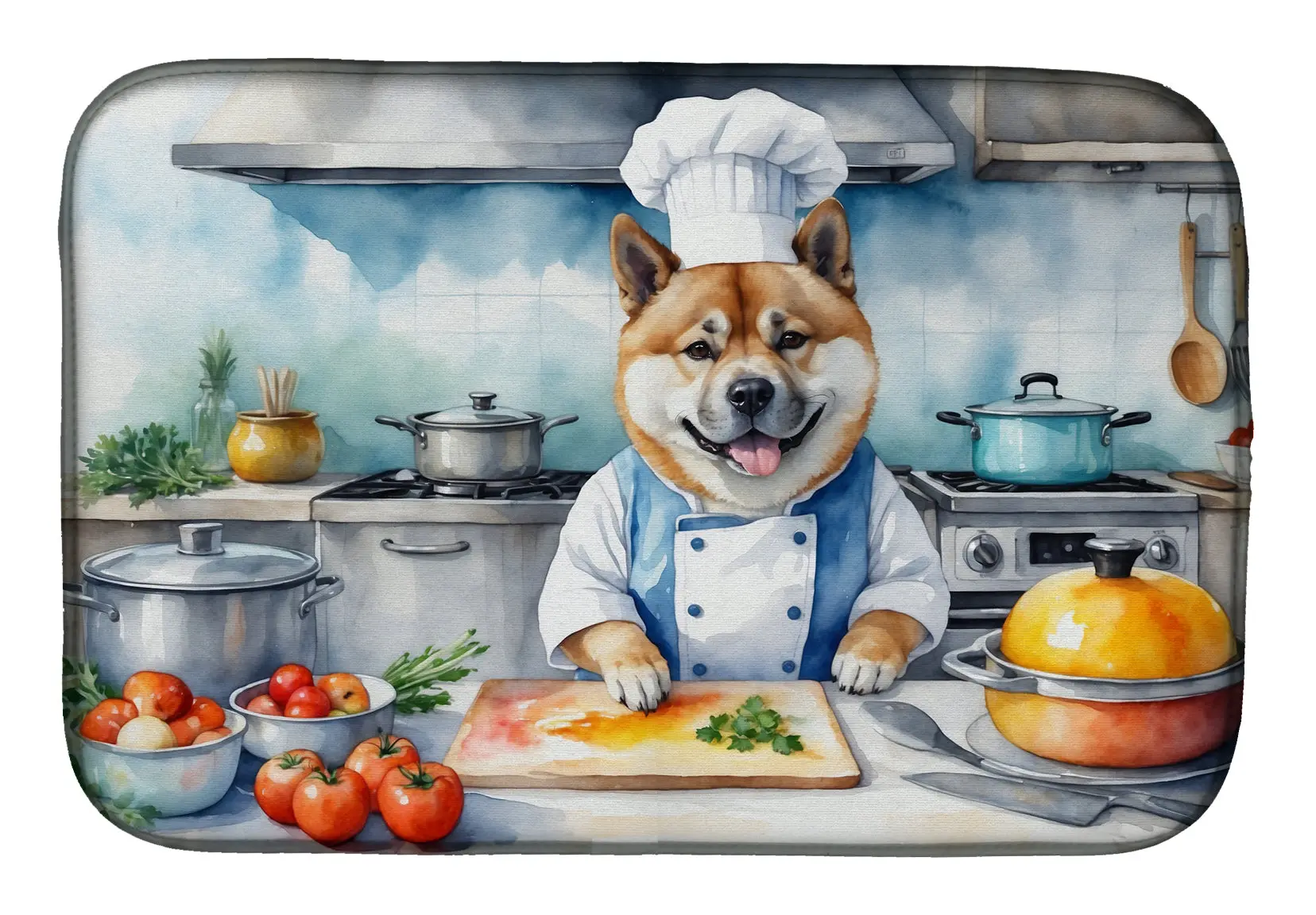 39726954_large.webp Akita The Chef Dish Drying Mat - Stylish & Absorbent Kitchen Counter Accessory, 14" x 22" - Unique Akita Artwork - Image 1