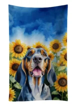 American English Coonhound in Sunflowers Plush Velour Kitchen Towel - Durable, Vibrant, Machine Washable