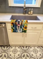 American English Coonhound in Sunflowers Plush Velour Kitchen Towel - Durable, Vibrant, Machine Washable - Image 2
