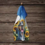 American English Coonhound in Sunflowers Plush Velour Kitchen Towel - Durable, Vibrant, Machine Washable - Image 4