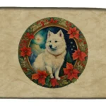 Festive American Eskimo Christmas Flowers Dish Drying Mat - Non-Slip & Water-Absorbent, 14x22 Inch