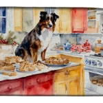 Adorable Australian Shepherd Christmas Cookies Dish Drying Mat Absorbent, Non-Slip, Machine Washable 14" x 22"